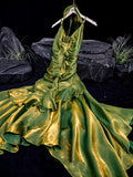 Mermaid Spaghetti Straps Green Long Length Prom Dresses Birthday Outfits SD481