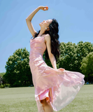 High Low Spaghetti Straps Pink Knee Length Prom Dresses Birthday Outfits SD486