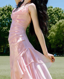 High Low Spaghetti Straps Pink Knee Length Prom Dresses Birthday Outfits SD486