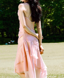 High Low Spaghetti Straps Pink Knee Length Prom Dresses Birthday Outfits SD486