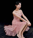 High Low Spaghetti Straps Pink Knee Length Prom Dresses Birthday Outfits SD487