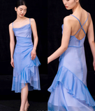 High Low Irregular Spaghetti Straps Blue Knee Length Prom Dresses Birthday Outfits SD488