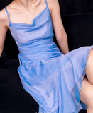 High Low Spaghetti Straps Blue Knee Length Prom Dresses Birthday Outfits SD489 HZ0628