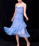 High Low Irregular Spaghetti Straps Blue Knee Length Prom Dresses Birthday Outfits SD488