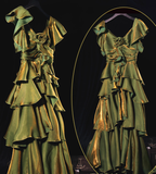 French Retro A line Short Sleeves Green Long Prom Dress Birthday Dresses SD499