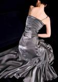 Vintage Mermaid Spaghetti Straps Ruffles Silver Gray Prom Dresses Birthday Outfits SD502