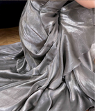 Vintage Mermaid Spaghetti Straps Ruffles Silver Gray Prom Dresses Birthday Outfits SD502