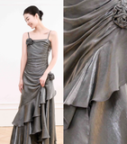 Vintage Mermaid Spaghetti Straps Ruffles Silver Gray Prom Dresses Long Birthday Outfits SD503