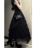 Ball Gown Spaghetti Straps Black Tulle Long Birthday Dresses Birthday Outfits SD506