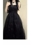Ball Gown Spaghetti Straps Black Tulle Long Birthday Dresses Birthday Outfits SD506