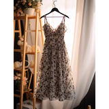 A Line Spaghetti Straps Black Flower Ankle length Birthday Dresses Birthday Outfits SD514