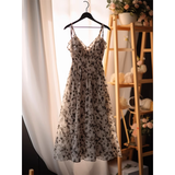 A Line Spaghetti Straps Black Flower Ankle length Birthday Dresses Birthday Outfits SD514