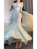 Mermaid Off The Shoulder Mint Green Ankle length Birthday Dresses Birthday Outfits SD515