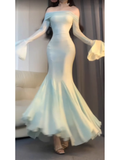 Mermaid Off The Shoulder Mint Green Ankle length Birthday Dresses Birthday Outfits SD515