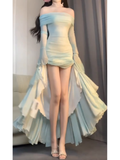Mermaid Off The Shoulder Mint Green Ankle length Birthday Dresses Birthday Outfits SD515