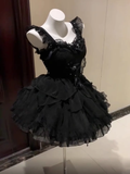 Ball Gown Straps Black Floral Short Black Homecoming Dresses Birthday Outfits SD518