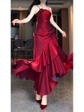 Mermaid Spaghetti Straps Red Ankle length Prom Dresses Birthday Outfits SD521