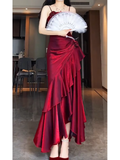 Mermaid Spaghetti Straps Red Ankle length Prom Dresses Birthday Outfits SD521
