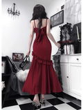 Mermaid Spaghetti Straps Burgundy Ankle length Prom Dresses Birthday Outfits SD526