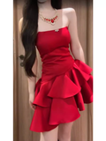 A Line Strapless Short Red Cocktail Dresses Birthday Outfits SD535