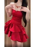 A Line Strapless Short Red Cocktail Dresses Birthday Outfits SD535
