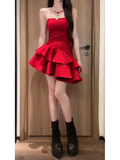 A Line Strapless Short Red Cocktail Dresses Birthday Outfits SD535
