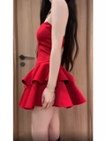 A Line Strapless Short Red Cocktail Dresses Birthday Outfits SD535