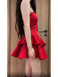 A Line Strapless Short Red Cocktail Dresses Birthday Outfits SD535