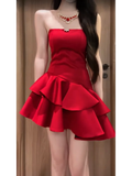 A Line Strapless Short Red Cocktail Dresses Birthday Outfits SD535