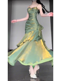 Mermaid Spaghetti Straps Green Prom Dresses Birthday Outfits With Flower SD537