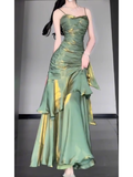 Mermaid Spaghetti Straps Green Prom Dresses Birthday Outfits With Flower SD537
