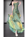 Mermaid Spaghetti Straps Green Prom Dresses Birthday Outfits With Flower SD537