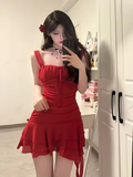 A line Straps Short Red Party Dresses Birthday Outfits SD553