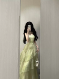 Retro Sheath Spaghetti Straps Sage Green Ruffles Party Beach Dresses Birthday Outfits SD556