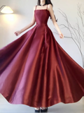 A line Spaghetti Straps Burgundy Long Party Prom Dresses Birthday Outfits SD561
