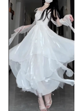 A line Spaghetti Straps White Chiffon Party Prom Dresses Birthday Outfits SD564