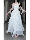 A line Spaghetti Straps White Chiffon Party Prom Dresses Birthday Outfits SD564
