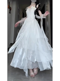 A line Spaghetti Straps White Chiffon Party Prom Dresses Birthday Outfits SD564