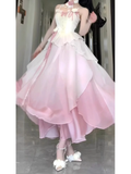 A line Straps Ombre Pink Chiffon Party Prom Dresses Birthday Outfits SD565