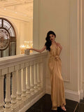 Mermaid Halter Gold Long Ruffles Prom Dresses Birthday Dress SD571