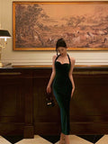 Sheath Halter Velvet Green Knee Length Prom Dresses Birthday Outfits SD588