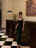 Sheath Halter Velvet Green Knee Length Prom Dresses Birthday Outfits SD588