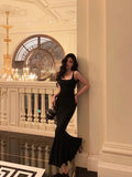 Sheath Spaghetti Straps Black Ankle Length Prom Dresses Birthday Outfits SD598