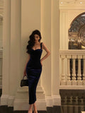 Sheath Straps Royal Blue Velvet Ankle Length Prom Dresses Birthday Outfits SD599