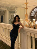 Sheath Straps Royal Blue Velvet Ankle Length Prom Dresses Birthday Outfits SD599