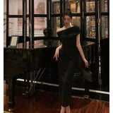 Sheath Off The Shoulder Black Ankle Length Prom Dresses Birthday Outfits SD600