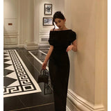 Sheath Off The Shoulder Black Ankle Length Prom Dresses Birthday Outfits SD600