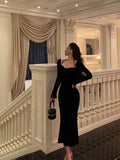 Mermaid Halter Long Sleeves Velvet Black Prom Dresses Birthday Outfits SD609