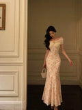 Mermaid Off The Shoulder Lace Floral Long Prom Dresses Birthday Outfits SD611
