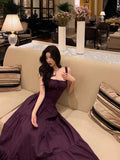 A Line Straps Grape Sleeveless Date Night Dress Prom Dresses Birthday Outfits SD620